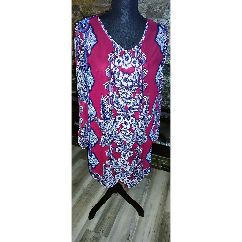 Pink Owl Apparel Floral Dress Wine/Cream/Navy Size Large